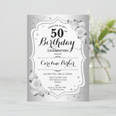 Elegantes Silver White Foto 50. Geburtstag Einladung (Stehend Vorderseite)