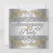 Elegantes Silver White Gold Party zum 25. Jubiläum Einladung (Vorderseite)