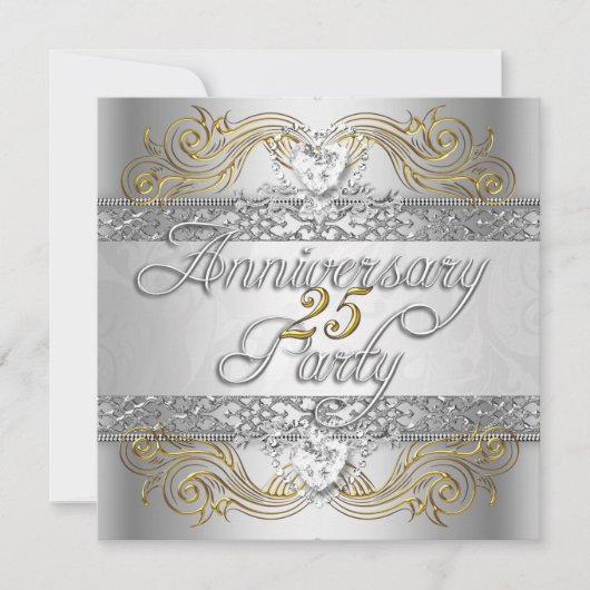 Elegantes Silver White Gold Party zum 25. Jubiläum Einladung (Vorderseite)