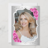 Elegantes Silver White Pink Foto 50. Geburtstag Einladung (Rückseite)