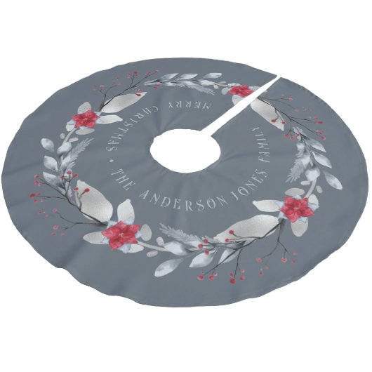 Elegantes Silver Wreath Festival Polyester Weihnachtsbaumdecke (Schrägansicht)