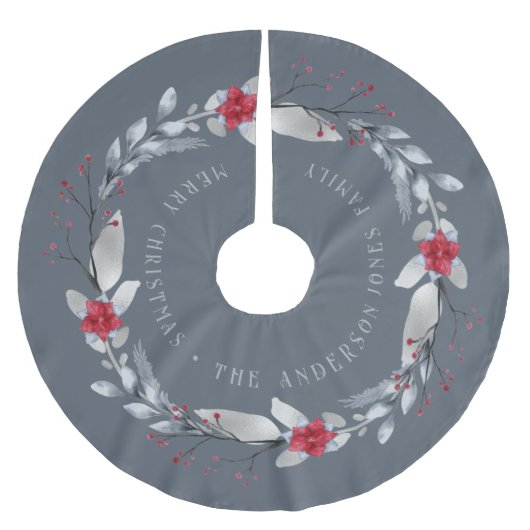 Elegantes Silver Wreath Festival Polyester Weihnachtsbaumdecke (Vorderseite)