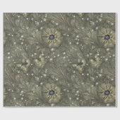 Elegantes Silvery Gray, Blau & Elfenbeinblumen & B Geschenkpapier (Flach)