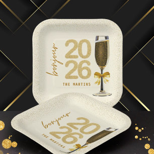 Elegantes Silvester mit Champagner Pappteller