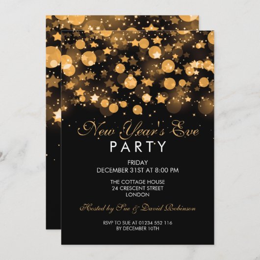 Elegantes Silvester Party Einladung (Vorne/Hinten)