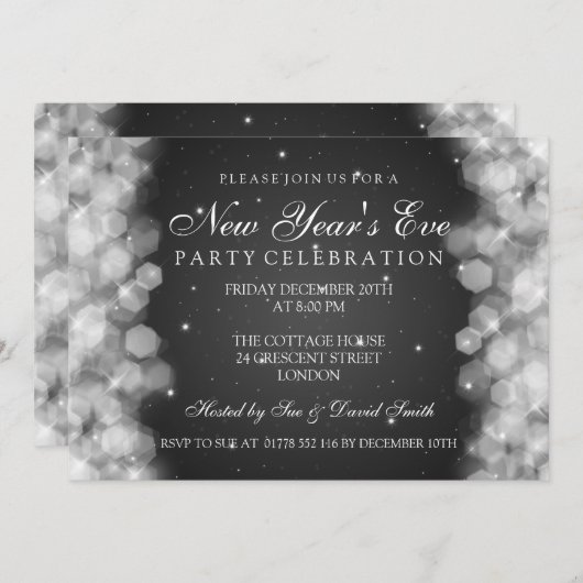 Elegantes Silvester Party Sparkasse Schwarz Einladung (Vorne/Hinten)