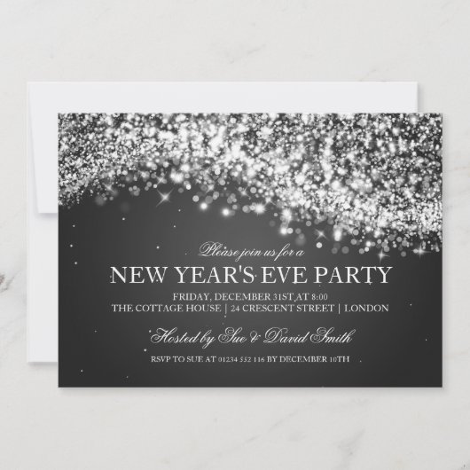 Elegantes Silvester Party Sparkling Wave Black Einladung (Vorderseite)