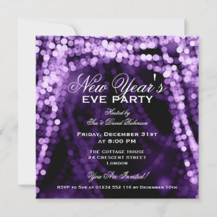 Elegantes Silvester Party String Lights Lila Einladung