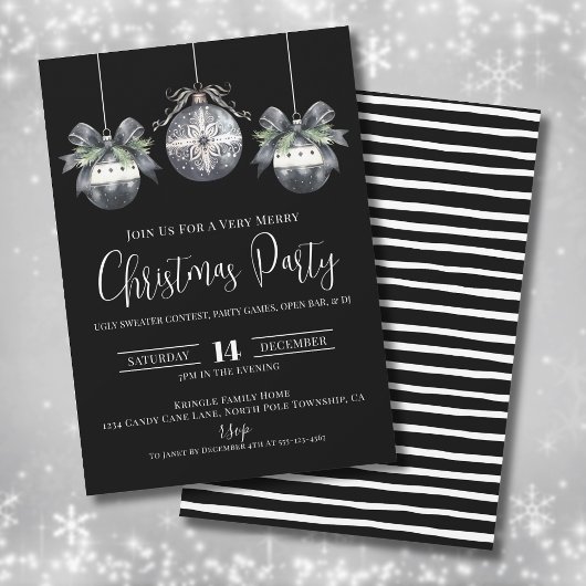 Elegantes Simple Black Christmas Party Einladung