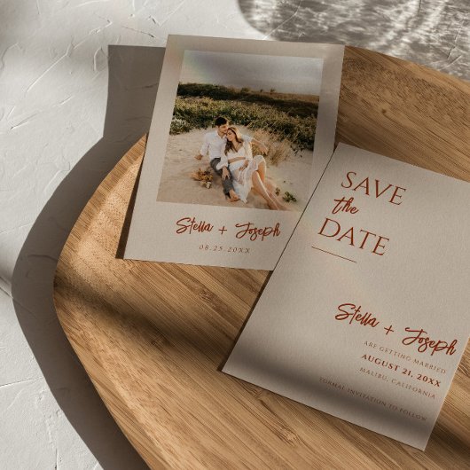 Elegantes Simple Boho Chic Foto Moderne Hochzeit Save The Date