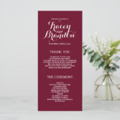 Elegantes Simple Burgundy Red Custom Wedding Progr Programm (Stehend Vorderseite)