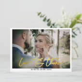 Elegantes Simple Calligraphy Monogram Wedding Foto Dankeskarte (Stehend Vorderseite)