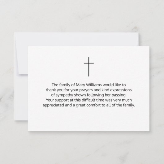 Elegantes Simple Cross Beileid Vielen Dank Dankeskarte (Rückseite)