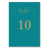 Elegantes Simple Glam Script Gold Party Aquamarin Tischnummer (Vorderseite)