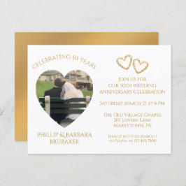 Elegantes Simple Gold Foto 50. Hochzeitstag Einladungspostkarte