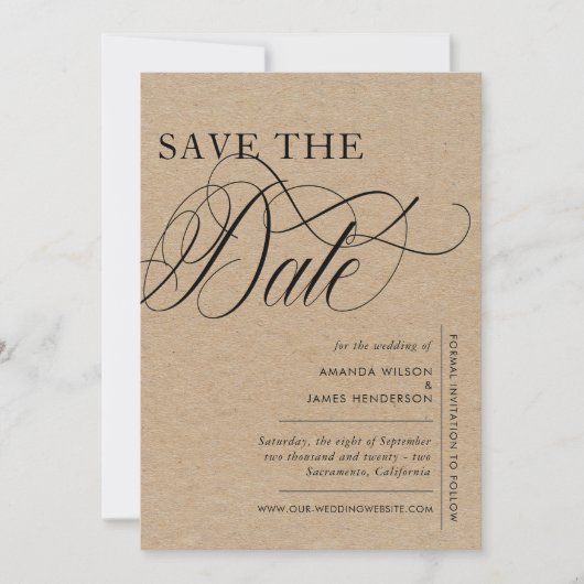 Elegantes Simple Kraft Texture Foto Hochzeit Save The Date (Vorderseite)