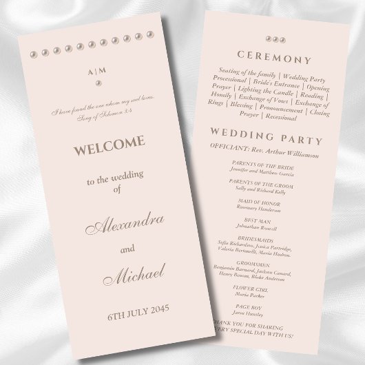 Elegantes Simple Pearl Christlich Wedding Program Programm