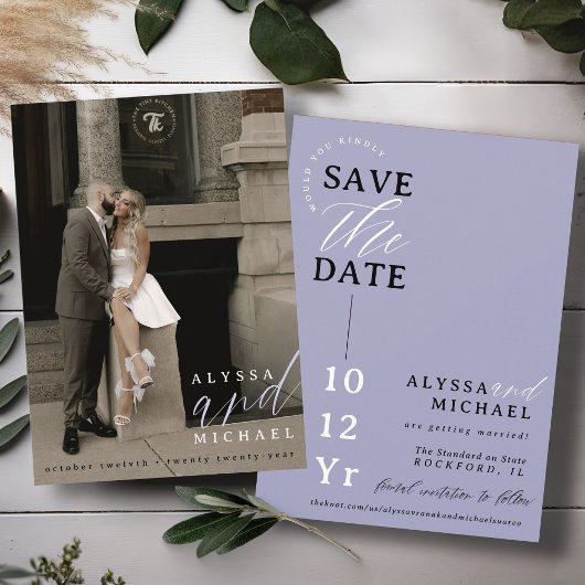 Elegantes Simple Periwinkle Lila Foto Hochzeit Save The Date
