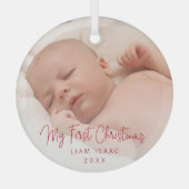 Elegantes Simple Red Baby Foto Ornament Aus Glas (Vorderseite)