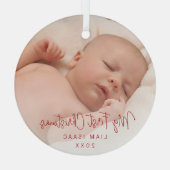 Elegantes Simple Red Baby Foto Ornament Aus Glas (Rückseite)