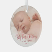 Elegantes Simple Red Baby Foto Ornament Aus Glas (Vorderseite Rechts)