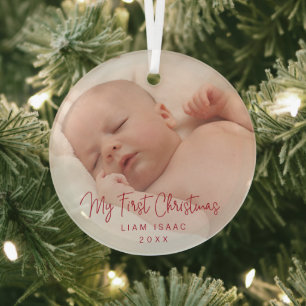 Elegantes Simple Red Baby Foto Ornament Aus Glas