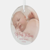 Elegantes Simple Red Baby Foto Ornament Aus Glas (Vorderseite links)