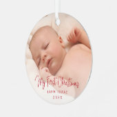 Elegantes Simple Red Baby Foto Ornament Aus Metall (Vorderseite links)