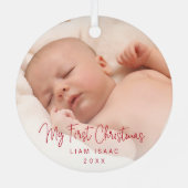 Elegantes Simple Red Baby Foto Ornament Aus Metall (Rückseite)