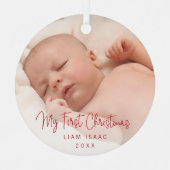 Elegantes Simple Red Baby Foto Ornament Aus Metall (Vorderseite)