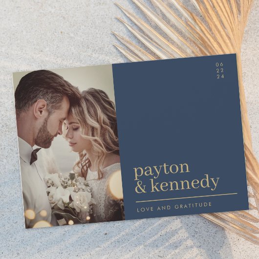 Elegantes Simple Stylish Navy Blue and Gold Foto Dankeskarte