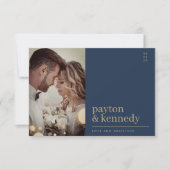 Elegantes Simple Stylish Navy Blue and Gold Foto Dankeskarte (Vorderseite)