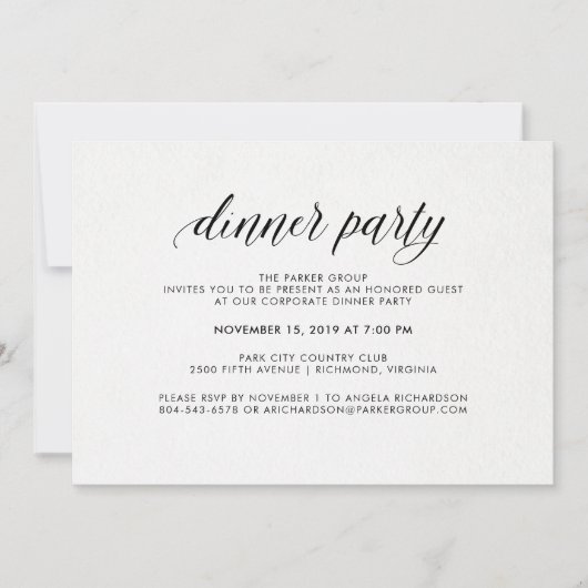 Elegantes Simple Typografy Dinner Party| Unternehm Einladung (Vorderseite)