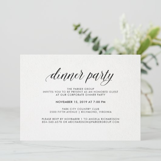 Elegantes Simple Typografy Dinner Party| Unternehm Einladung (Stehend Vorderseite)