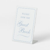 Elegantes Simple White Light Blue Gästebuch Sockelschild (Vorderseite)