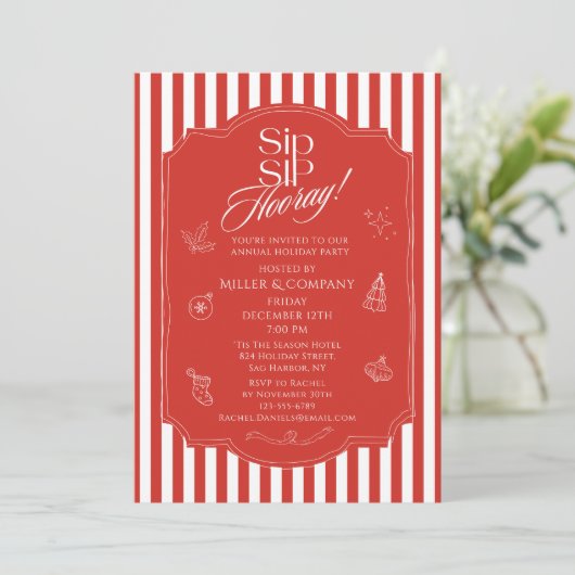 Elegantes Sip Sip Hooray Weihnachtsfest im Unterne Einladung (Stehend Vorderseite)
