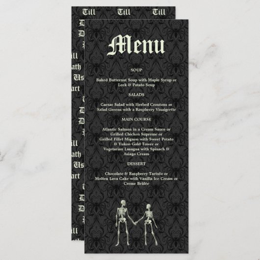 Elegantes Skeletons Wedding Menu Programm (Vorne/Hinten)