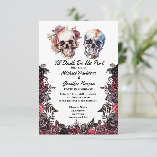 Elegantes Skelett Blumen zwischen Hochzeit qr Code Einladung (Stehend Vorderseite)