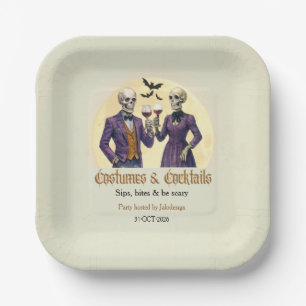 Elegantes Skelett-Kostüm-Cocktail-Halloween-Party Pappteller