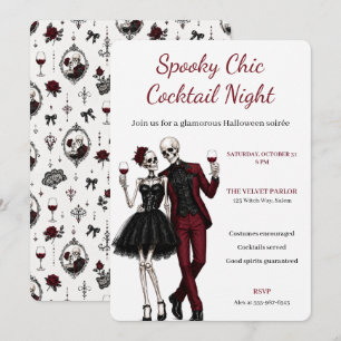 Elegantes Skelett-Paar Halloween-Cocktailparty Einladung