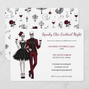 Elegantes Skelett-Paar Halloween-Cocktailparty Einladung