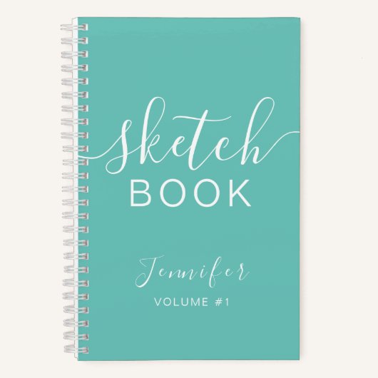 Elegantes Sketchbook Ihr Name Script Aquamarin Blu Notizblock (Vorderseite)