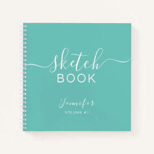 Elegantes Sketchbook Ihr Name Script Aquamarin Blu Notizblock