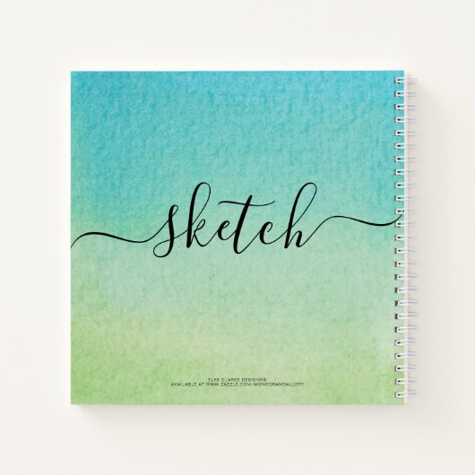 Elegantes Sketchbook Ihr Name Script blau grün Notizblock (Rückseite)