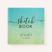 Elegantes Sketchbook Ihr Name Script blau grün Notizblock (Vorderseite)