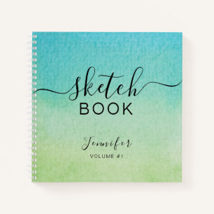 Elegantes Sketchbook Ihr Name Script blau grün Notizblock