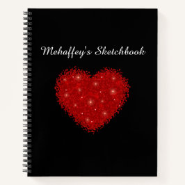 Elegantes Sketchbook Roter Glitzer Heart Artist Notizblock