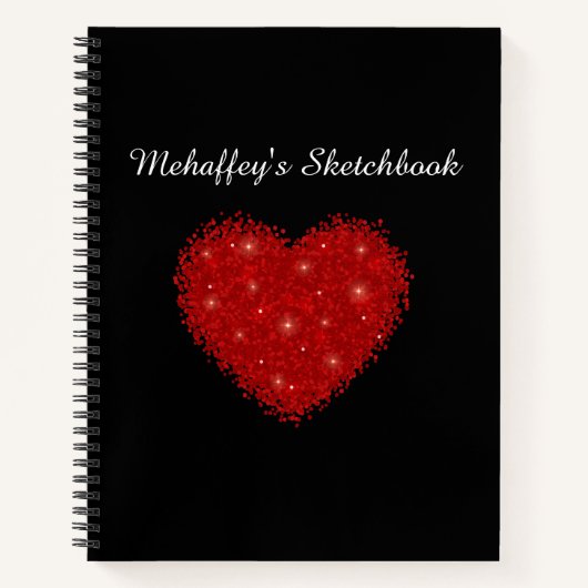 Elegantes Sketchbook Roter Glitzer Heart Artist Notizblock (Vorderseite)