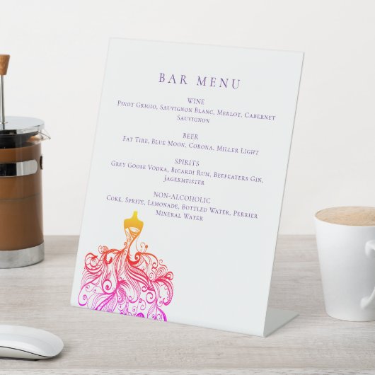 Elegantes Sketched Quinceañera Dress Bar Menu Sockelschild (In SItu)