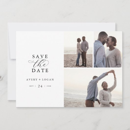 Elegantes Skript 3 FotoCollage Save the Date (Vorderseite)